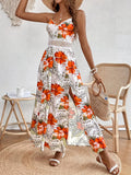 Robe longue caraco pour femme en dentelle et patchwork à imprimé tropical, design élégant et ajusté, parfaite pour les vacances à la plage et les sorties