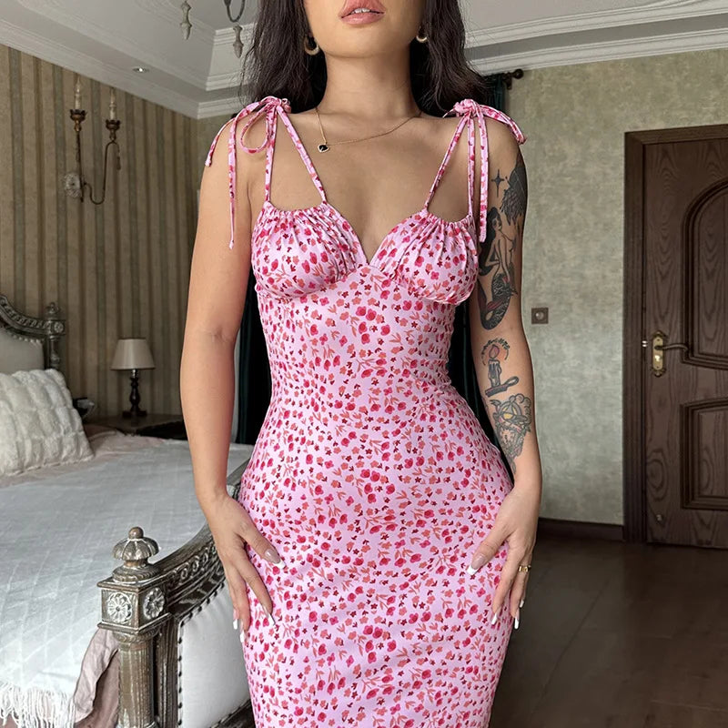 Hugcitar Robe longue élégante et moulante à fleurs pour femme, style bohème, tenue de ville, été 2026, vente en gros d'articles pour entreprises