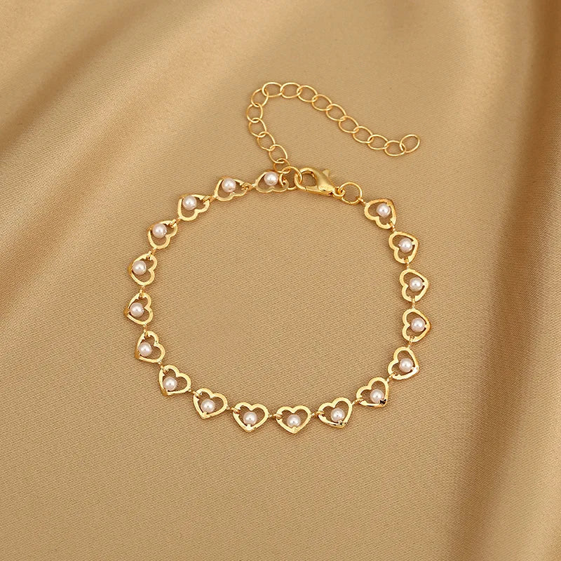 Korean Colorful Heart Bracelet For Women Exquisite Crystal Zircon Metal Chain Bracelets Bangles Girl Party Wedding Jewelry Gifts