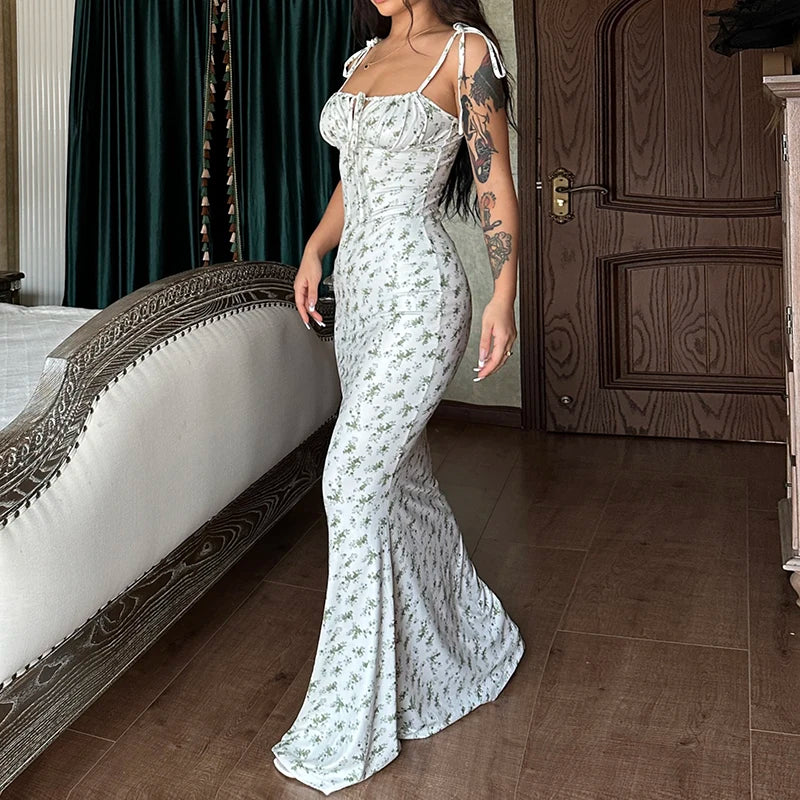 Hugcitar Robe longue élégante et moulante à fleurs pour femme, style bohème, tenue de ville, été 2026, vente en gros d'articles pour entreprises