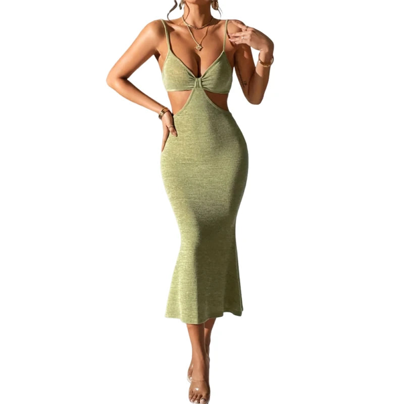 Robe longue de plage sexy Camisole Sans dos Été Nouveau style Vacances Décontractée Élégante Robe sans manches Ajustée Soirée Club Robe de soleil