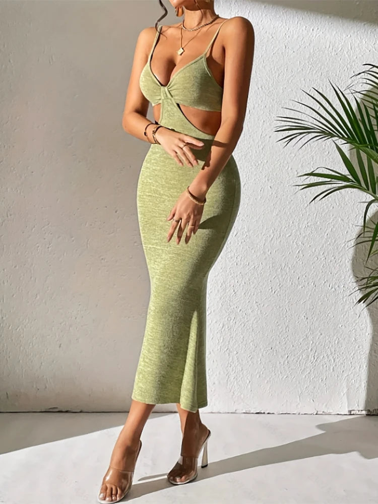Robe longue de plage sexy Camisole Sans dos Été Nouveau style Vacances Décontractée Élégante Robe sans manches Ajustée Soirée Club Robe de soleil
