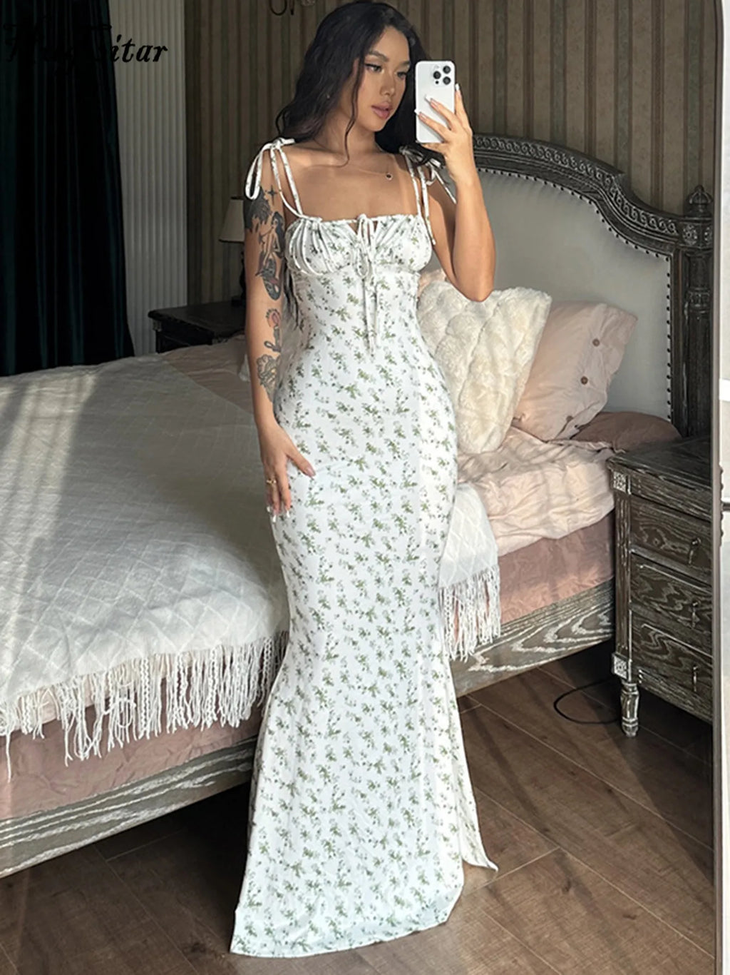 Hugcitar Robe longue élégante et moulante à fleurs pour femme, style bohème, tenue de ville, été 2026, vente en gros d'articles pour entreprises