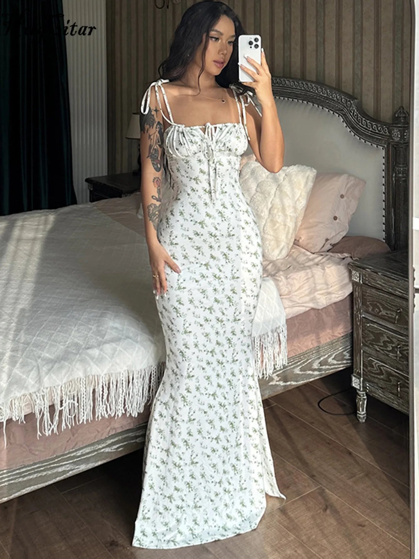 Hugcitar Robe longue élégante et moulante à fleurs pour femme, style bohème, tenue de ville, été 2026, vente en gros d'articles pour entreprises