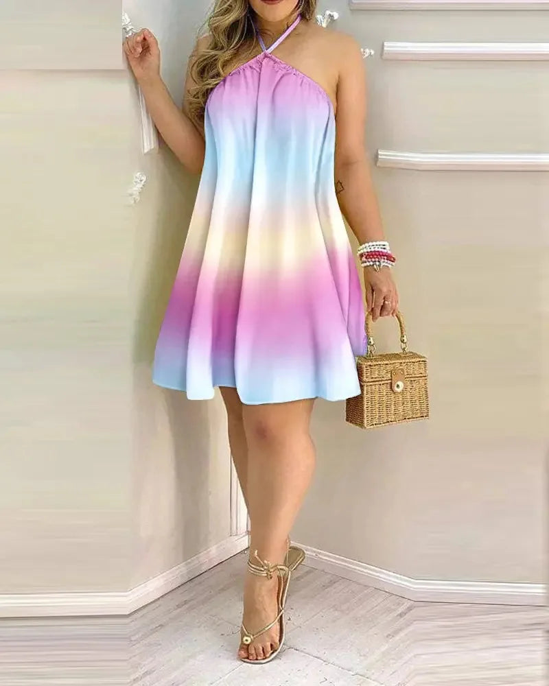 Robe imprimée florale à col dos nu style bohème pour le printemps et l'été. Vêtements pour femmes.