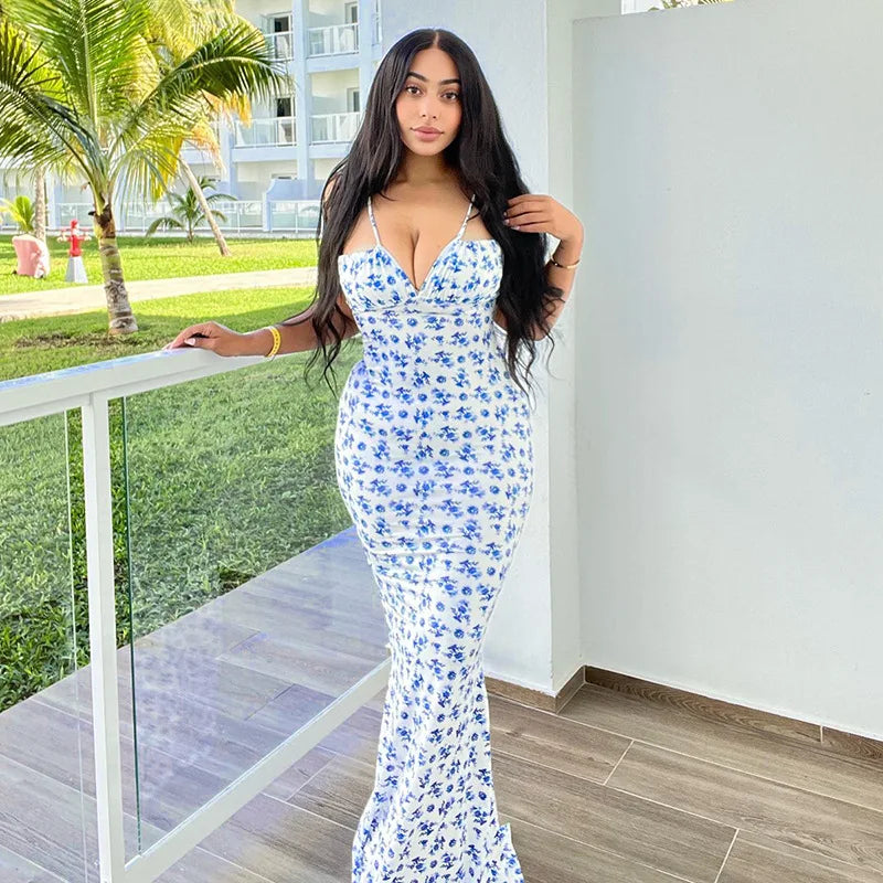 Hugcitar Robe longue élégante et moulante à fleurs pour femme, style bohème, tenue de ville, été 2026, vente en gros d'articles pour entreprises