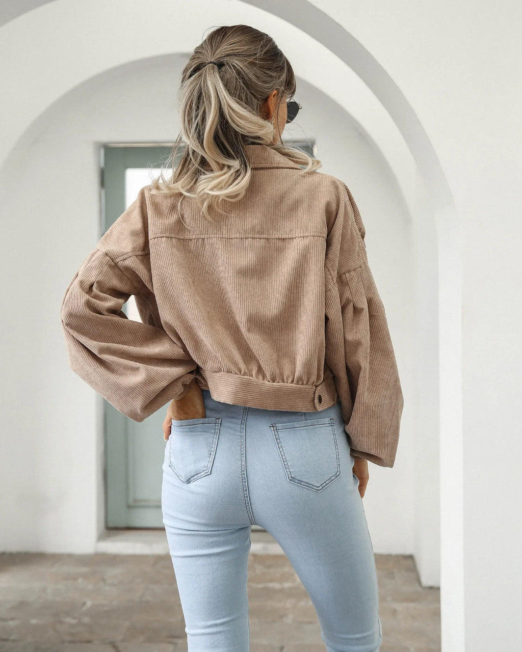 New Autumn Winter Jackets for Women Lantern Sleeve Tops Cropped Bomber Jacket Overcoat Outwear clothes Corduroy Coat 18047