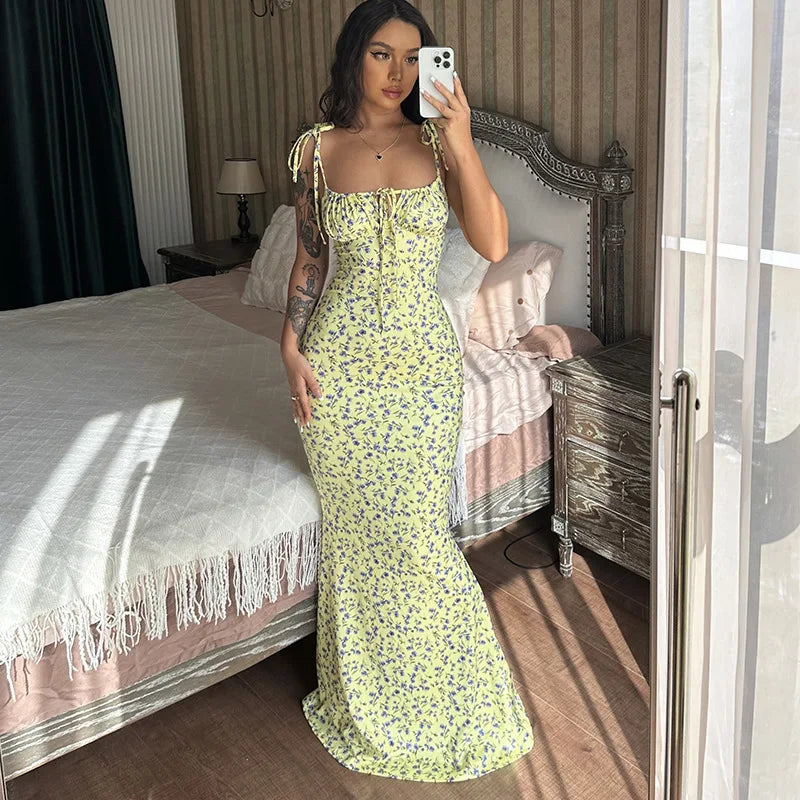 Hugcitar Robe longue élégante et moulante à fleurs pour femme, style bohème, tenue de ville, été 2026, vente en gros d'articles pour entreprises
