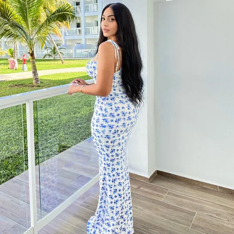 Hugcitar Robe longue élégante et moulante à fleurs pour femme, style bohème, tenue de ville, été 2026, vente en gros d'articles pour entreprises