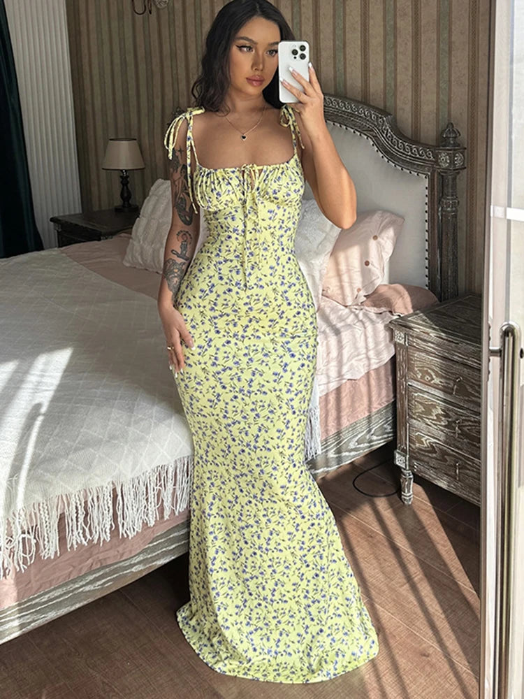 Hugcitar Robe longue élégante et moulante à fleurs pour femme, style bohème, tenue de ville, été 2026, vente en gros d'articles pour entreprises