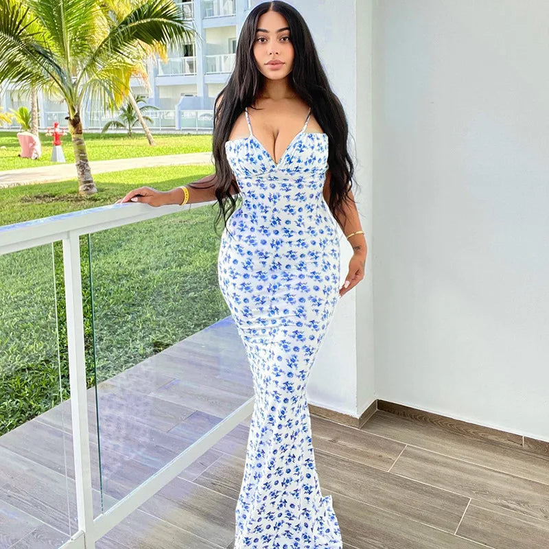 Hugcitar Robe longue élégante et moulante à fleurs pour femme, style bohème, tenue de ville, été 2026, vente en gros d'articles pour entreprises