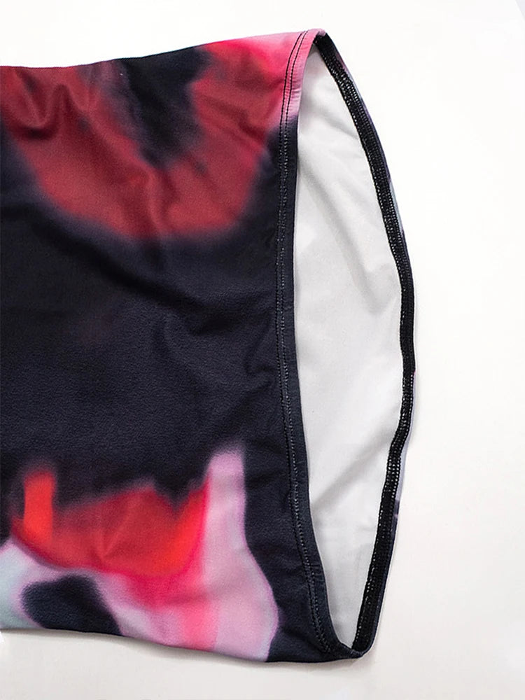 Robe courte sexy pour femme, imprimé rouge, été, épaules dénudées, sans manches, mode streetwear, moulante élégante