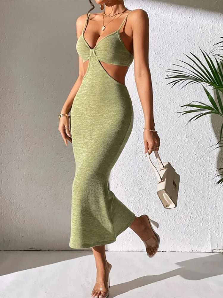 Robe longue de plage sexy Camisole Sans dos Été Nouveau style Vacances Décontractée Élégante Robe sans manches Ajustée Soirée Club Robe de soleil