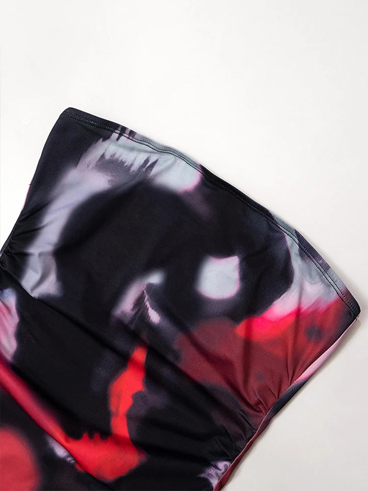 Robe courte sexy pour femme, imprimé rouge, été, épaules dénudées, sans manches, mode streetwear, moulante élégante