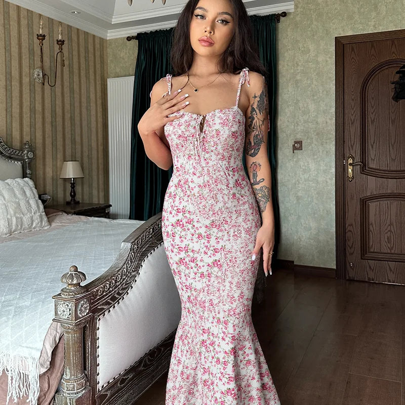 Hugcitar Robe longue élégante et moulante à fleurs pour femme, style bohème, tenue de ville, été 2026, vente en gros d'articles pour entreprises